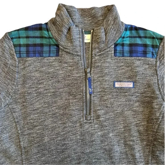 Vineyard Vines Shep Shirt Gray & Plaid 1/4 Zip Collared Pullover Warm Comfort - Picture 5 of 11